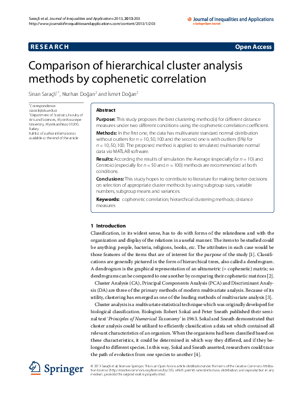 (PDF) Comparison of hierarchical cluster analysis methods by cophenetic ...