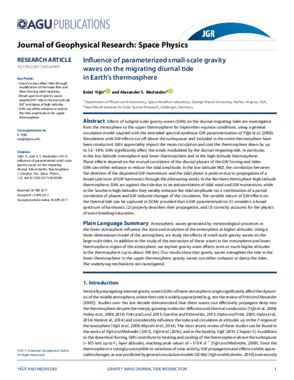 (PDF) Influence of parameterized small-scale gravity waves on the ...