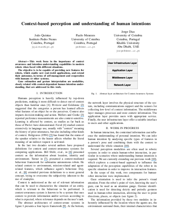 (PDF) Context-based perception and understanding of human intentions