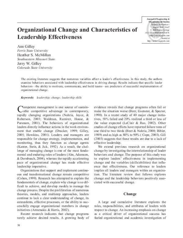 (PDF) Organizational Change and Characteristics of Leadership Effectiveness