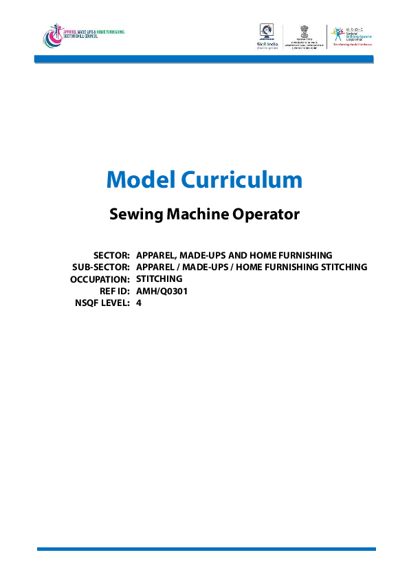 (PDF) Model Curriculum Sewing Machine Operator Ashish Kulkarni