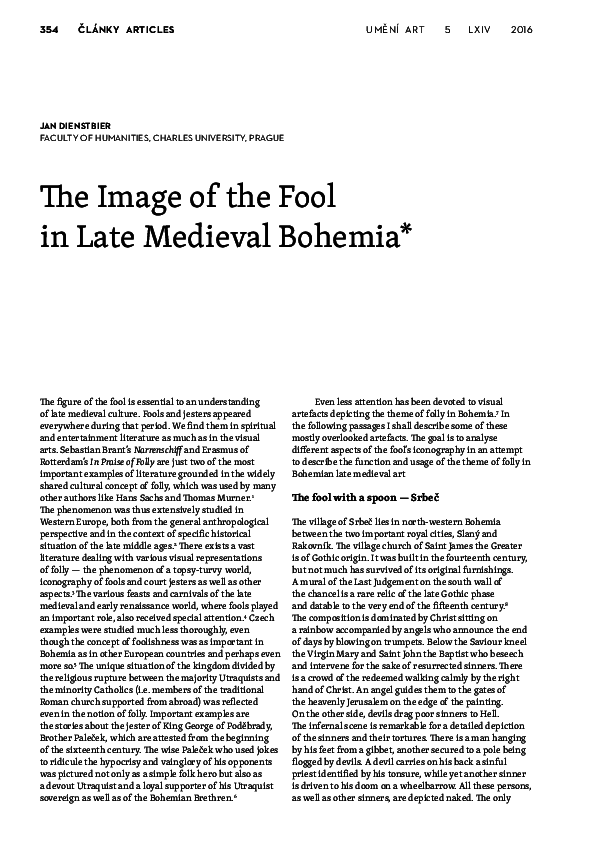 The Image of the Fool in Late Medieval Bohemia, in: Umění/Art LXIV, 2016, 354–370