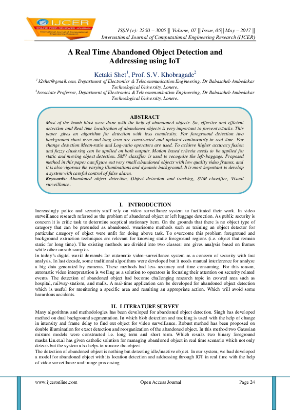 (PDF) A Real Time Abandoned Object Detection and Addressing using IoT