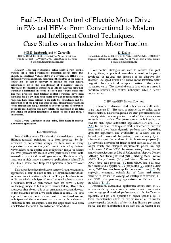 (PDF) Fault-tolerant control of electric motor drive in EVs and HEVs ...