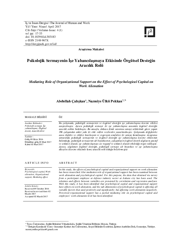 (PDF) Mediating Role of Organizational Support on the Effect of ...