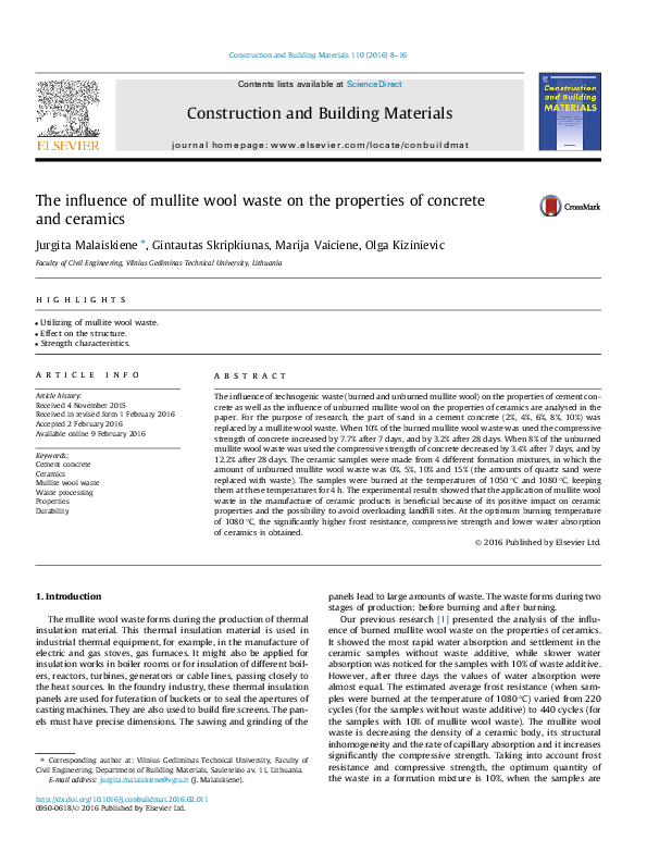 (PDF) The influence of mullite wool waste on the properties of concrete ...