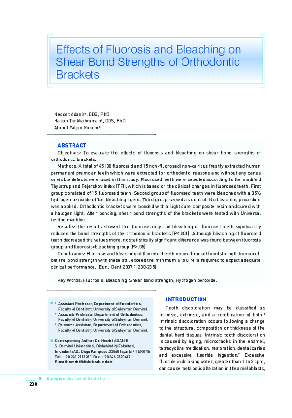 (PDF) Effects of fluorosis and bleaching on shear bond strengths of