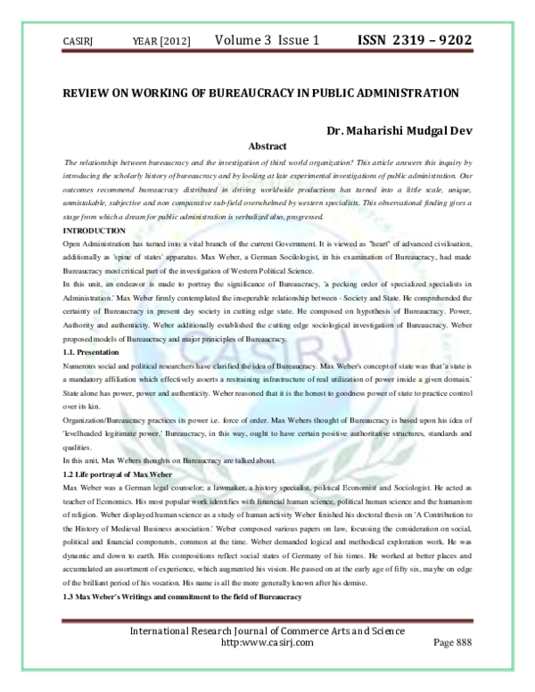 (PDF) REVIEW ON WORKING OF BUREAUCRACY IN PUBLIC ADMINISTRATION