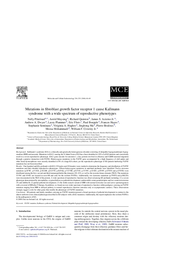 (PDF) Mutations in fibroblast growth factor receptor 1 cause Kallmann ...