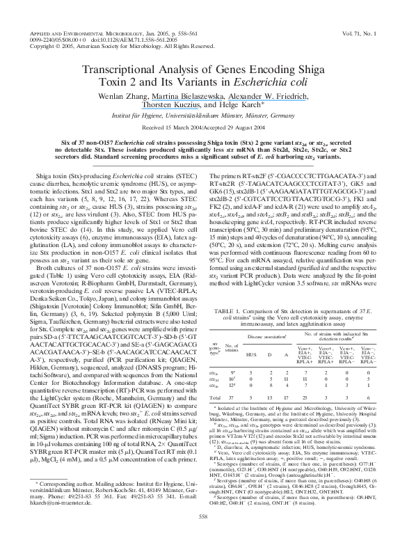 (PDF) Transcriptional Analysis of Genes Encoding Shiga Toxin 2 and Its ...