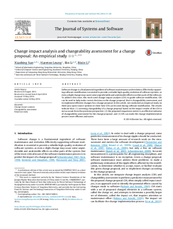 (PDF) Change impact analysis and changeability assessment for a change ...