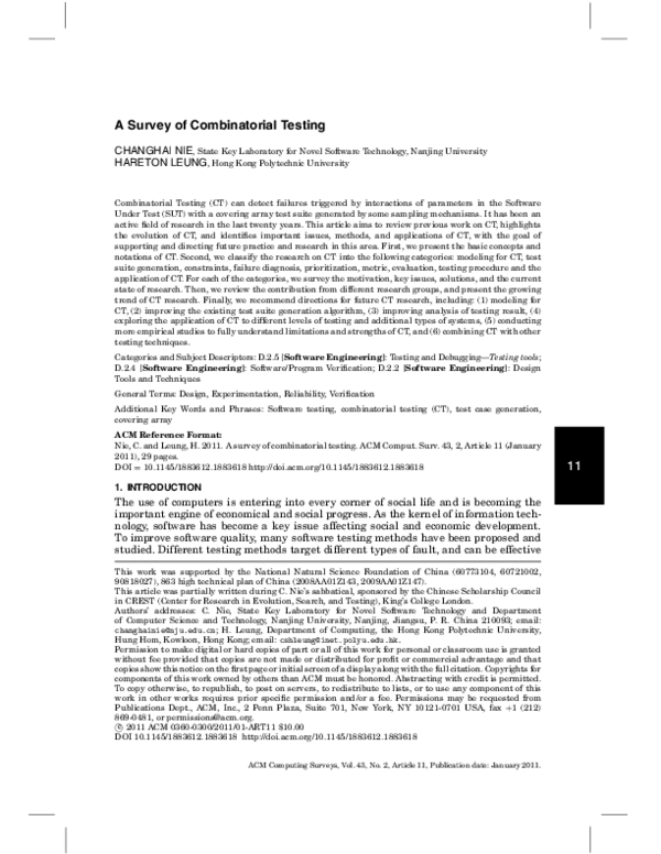 (PDF) A survey of combinatorial testing