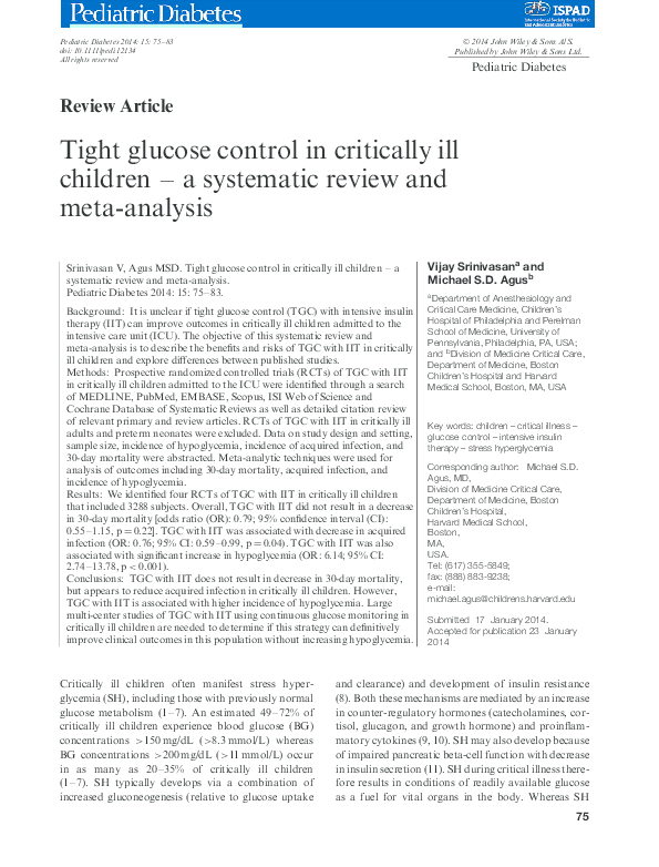 (PDF) Tight glucose control in critically ill children - a systematic ...