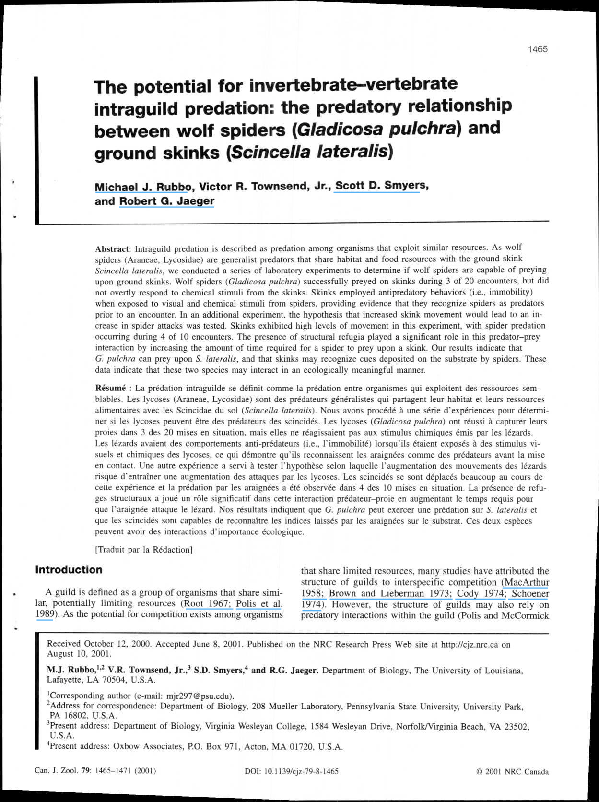 (PDF) The potential for invertebrate vertebrate intraguild predation ...