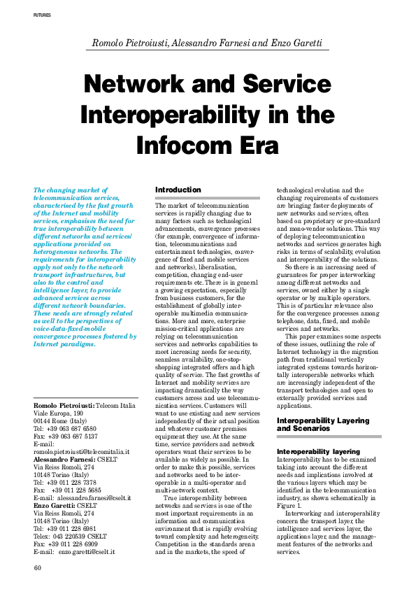 (PDF) Network and Service Interoperability in the Era E