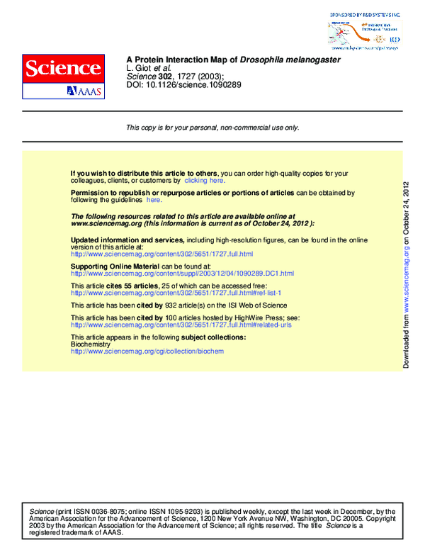 (PDF) A Protein Interaction Map of Drosophila melanogaster