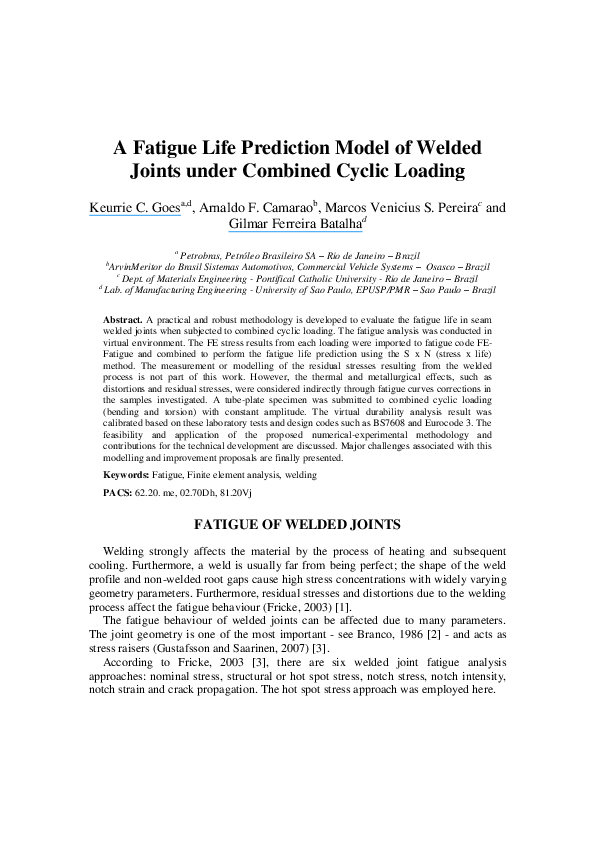 (PDF) A Fatigue Life Prediction Model of Welded Joints under Combined ...