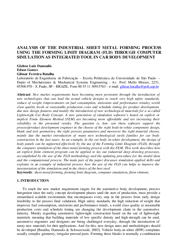 (PDF) Analysis of the Industrial Sheet Metal Forming Process Using the ...