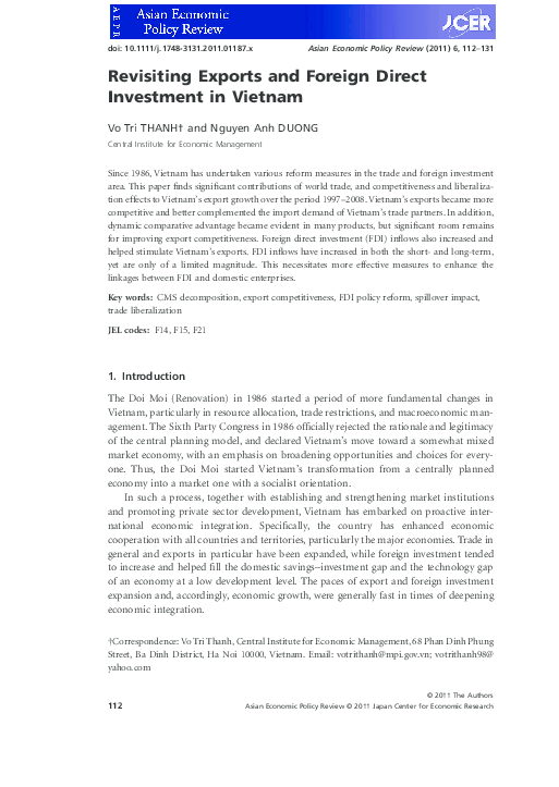 (PDF) Revisiting Exports and Foreign Direct Investment in Vietnam