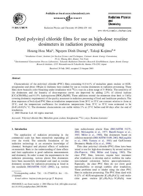 (PDF) Dyed polyvinyl chloride films for use as highdose routine
