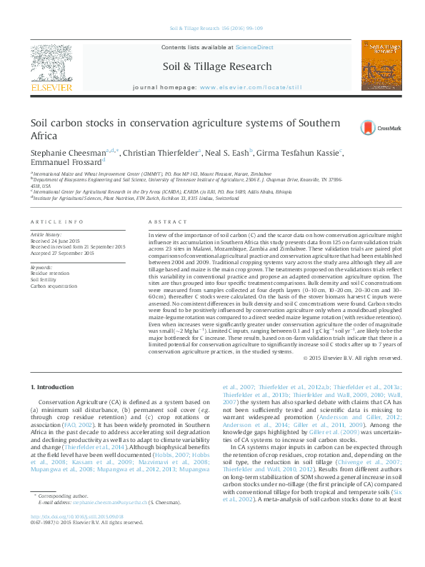 (PDF) Soil carbon stocks in conservation agriculture systems of ...