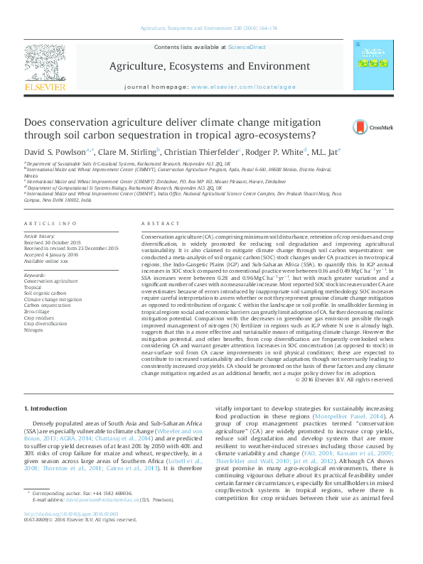 (PDF) Does conservation agriculture deliver climate change mitigation ...