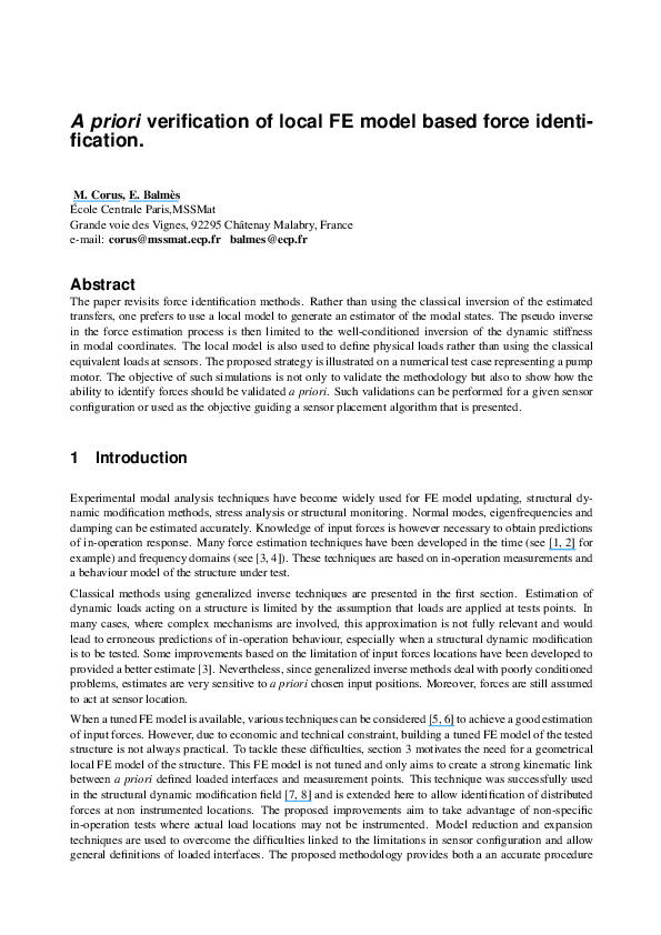 (PDF) A priori verification of local fe model based force identification