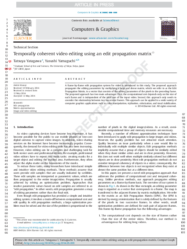 (PDF) Temporally coherent video editing using an edit propagation matrix