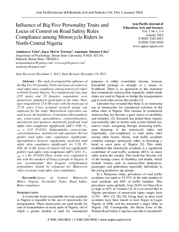 (PDF) Influence of Big Five Personality Traits and Locus of Control on
