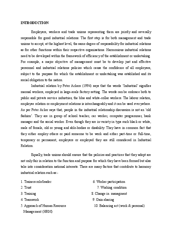 (DOC) Factors that contribute to harmony Industrial Relation Jusnitah