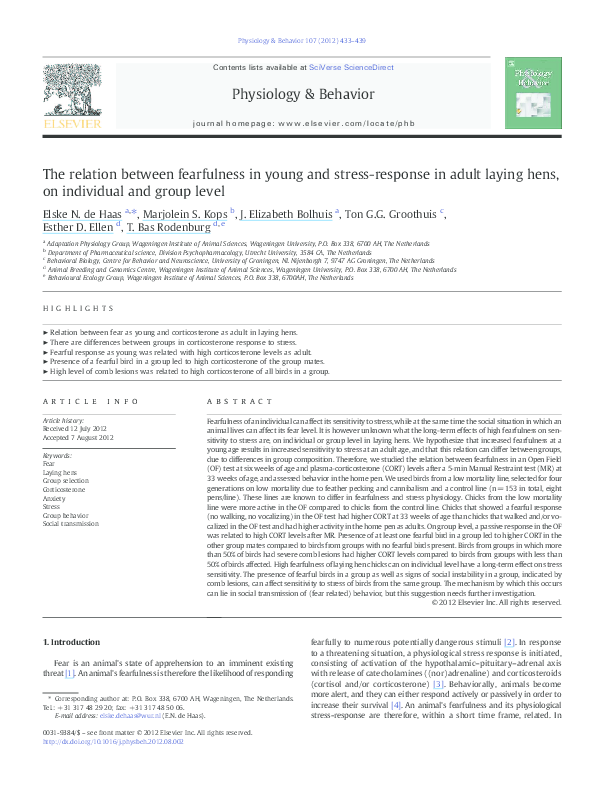 (PDF) The relation between fearfulness in young and stress-response in ...