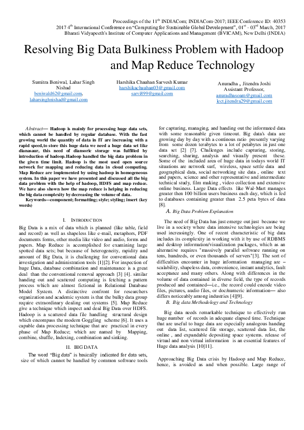 (PDF) Resolving Big Data Bulkiness Problem with Hadoop and Map Reduce ...