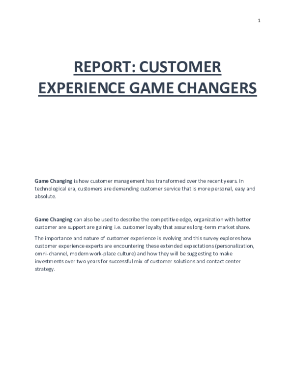 (PDF) REPORT: CUSTOMER EXPERIENCE GAME CHANGERS