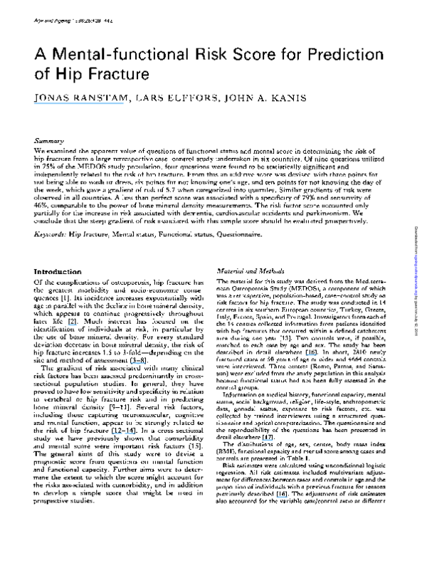 (PDF) A Mental-functional Risk Score for Prediction of Hip Fracture