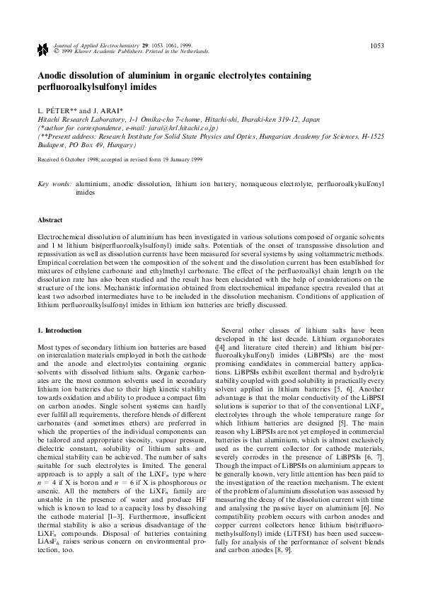 (PDF) Anodic dissolution of aluminium in organic electrolytes ...