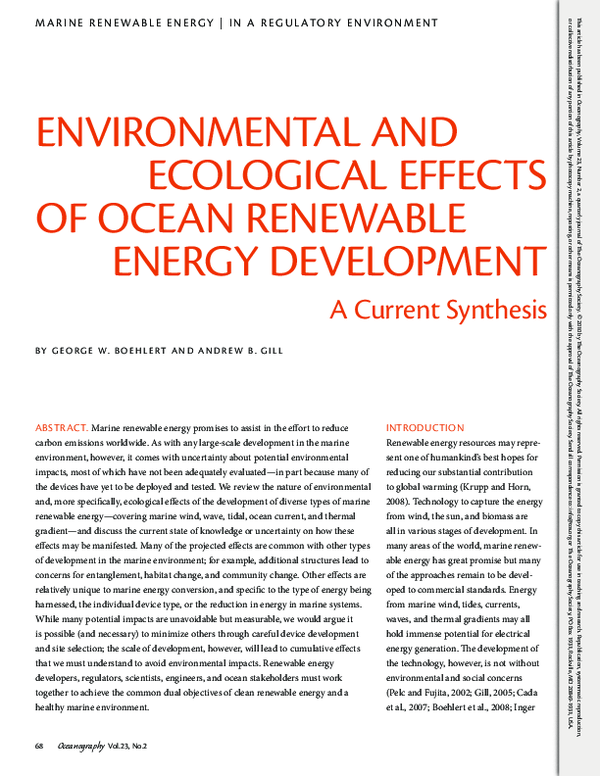 (PDF) Environmental and Ecological Effects of Ocean Renewable Energy ...