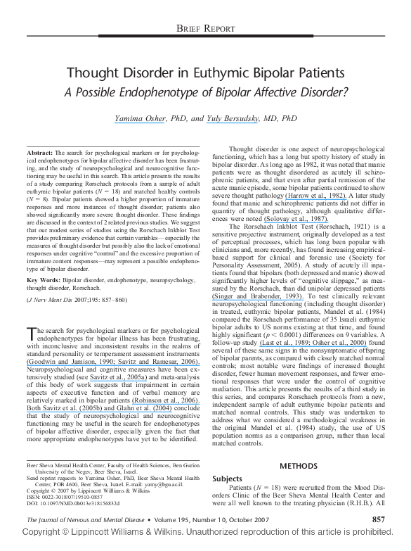 (PDF) Thought Disorder in Euthymic Bipolar Patients