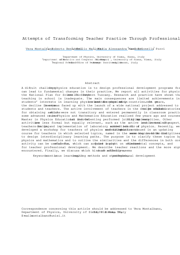 (PDF) Attempts of Transforming Teacher Practice Through Professional ...