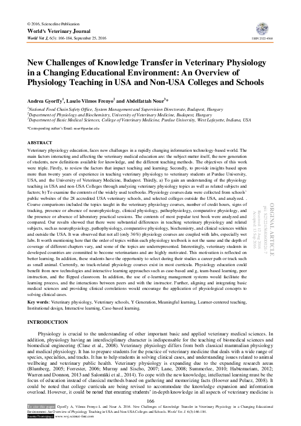 (PDF) New Challenges of Knowledge Transfer in Veterinary Physiology in a Changing Educational