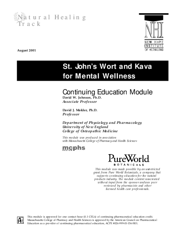 (PDF) St. John's Wort and Kava for Mental Wellness David Mokler