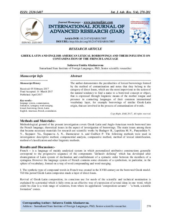 (PDF) GREEK-LATIN AND ENGLISH-AMERICAN LEXICAL BORROWINGS AND THEIR ...