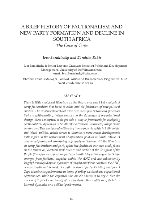 (PDF) A BRIEF HISTORY OF FACTIONALISM AND NEW PARTY FORMATION AND ...