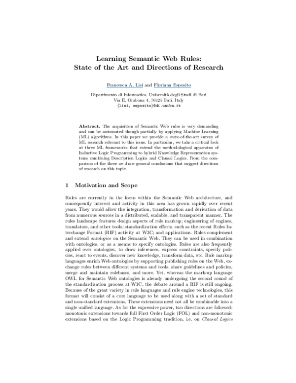 (PDF) Learning Semantic Web Rules: State of the Art and Directions of ...