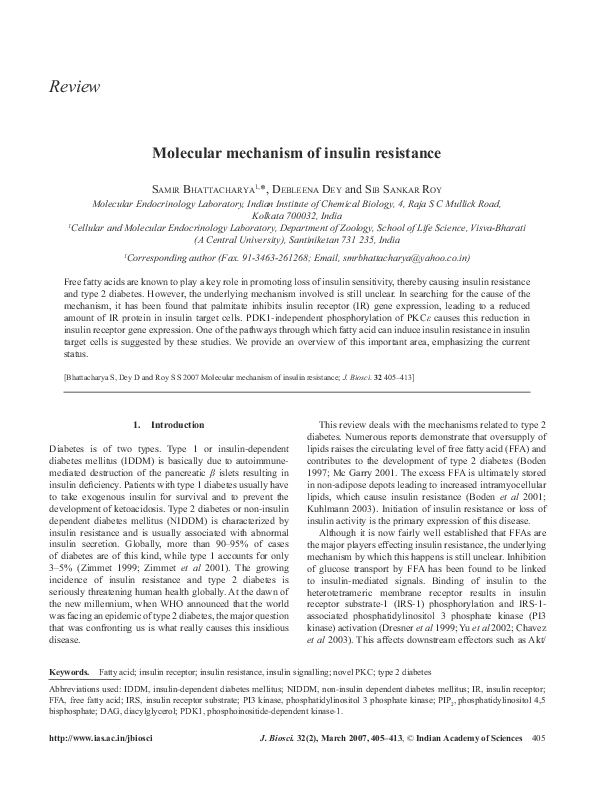 (PDF) Molecular mechanism of insulin resistance