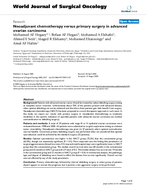 (PDF) Neoadjuvant chemotherapy versus primary surgery in advanced ...