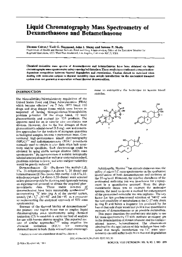 (PDF) Liquid chromatography mass spectrometry of dexamethasone and ...