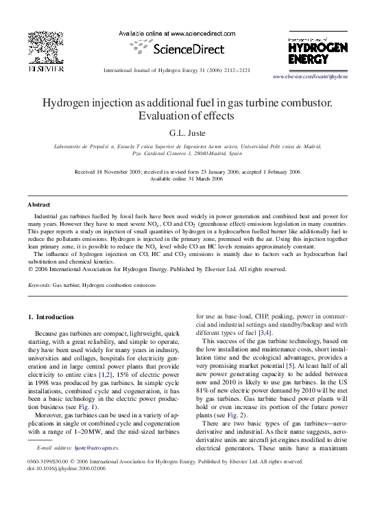 (PDF) Hydrogen injection as additional fuel in gas turbine combustor ...