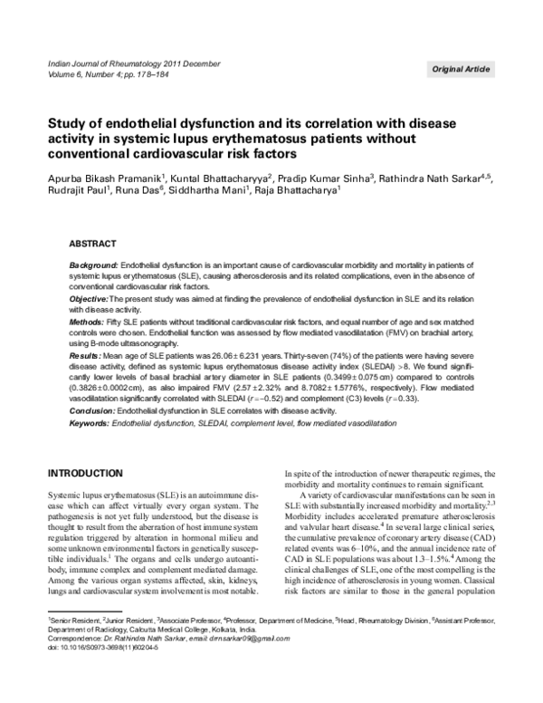 (PDF) Study of endothelial dysfunction and its correlation with disease ...