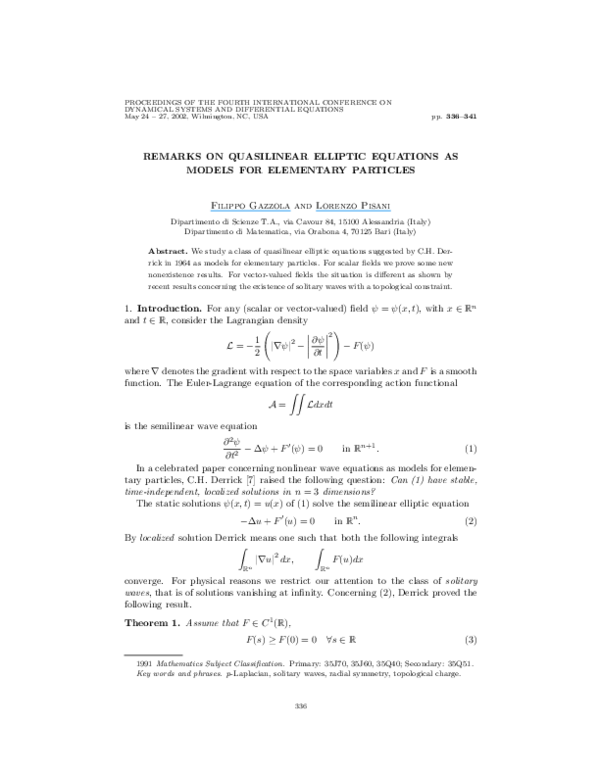 (PDF) Remarks on Quasilinear Elliptic Equations as Models for ...