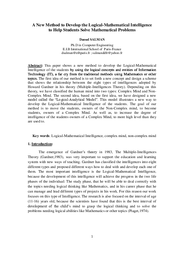 (PDF) A New Method to Develop the Logical-Mathematical Intelligence to ...